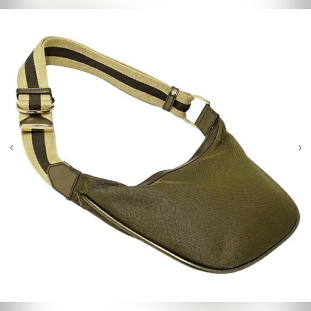 Gucci EUC Vintage Sherry Line Gold Olive Green Halfmoon Hobo Shoulder Bag